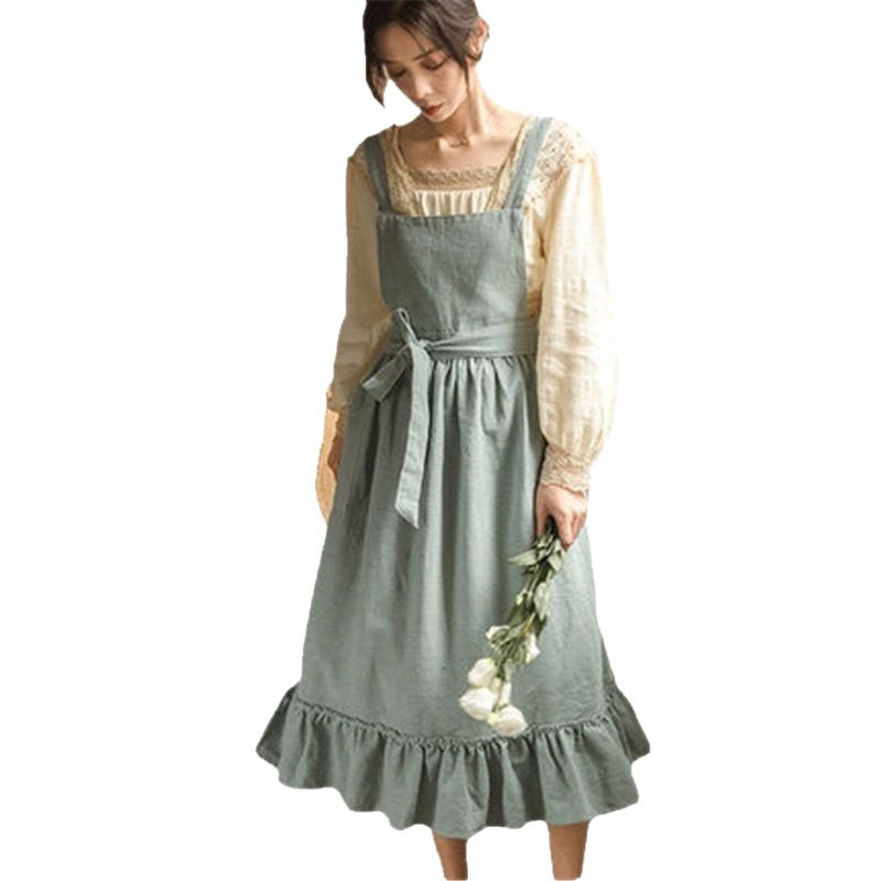 French Retro Pastoral Style Artistic Temperament For Home Kitchen Cooking Oil-Proof Nordic Solid Color Apron_voghion.com