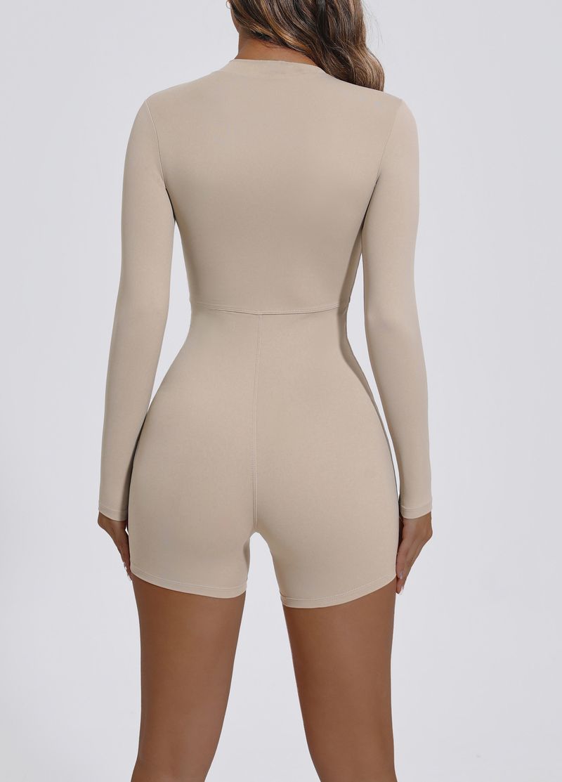 European And American Open Collar Zipper Long Sleeve Jumpsuit Dance Fitness Sports One-piece Bodysuit Sexy Tight-fitting_voghion.com