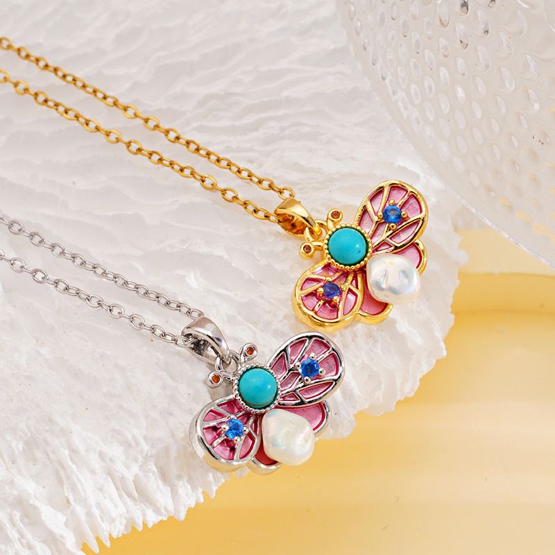 Collana per donna in rame intarsiato con zircone francese a forma di goccia d'olio smaltata con ciondolo ape, personalità, luce, moda di lusso_voghion.com