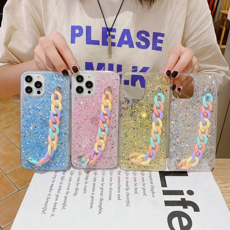 Glitter Rainbow Chain Rope Telefon Case Fir OPPO Realme 8 5G 7 5 GT 7i C2 C11 C15 C17 C21 C20 X7 Pro V3 V5 V13 V15 Silicon_voghion.com