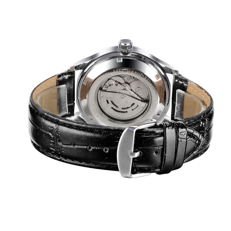 Montre mécanique automatique pour homme avec calendrier, bracelet en cuir et verre minéral – Cadran rond classique pour une tenue décontractée ou formelle._voghion.com