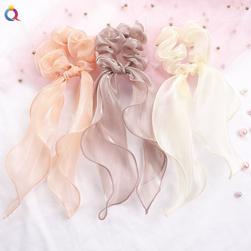 Elástico de cabelo com fita de cetim - Acessórios de cabelo com laço elegante para mulheres (cor sólida, ajustável, antiderrapante)_voghion.com