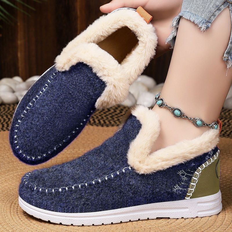 Inverno con fodera in pile, scarpe in cotone spesso per donna, stivali da neve caldi e resistenti al freddo, stivali corti alla moda slip-on_voghion.com