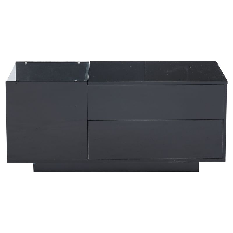 Table basse réglable en hauteur 95 x 48 x 42 cm avec rangement dissimulé, éclairage LED, tiroir et prise de courant - Table d'appoint de salon noire_voghion.com