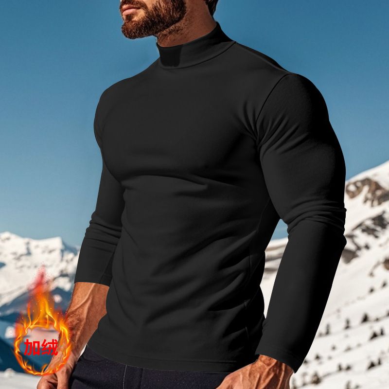 Autumn Winter Thermal Long Sleeve T-Shirt Skin-Friendly Soft Base Layer Half Turtleneck Men's Three-Piece Set_voghion.com