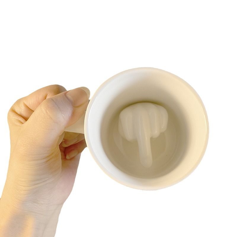 Middle Creative Ceramic Water Relief Design Finger Coffee Cup Large Capacity Office Mug_voghion.com