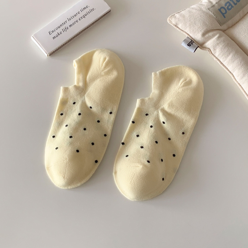 Korean Version Of The Thin Spring And Summer Shallow Boat INS Ladies Solid Color Polka Dots Non-slip Invisible Short Socks_voghion.com