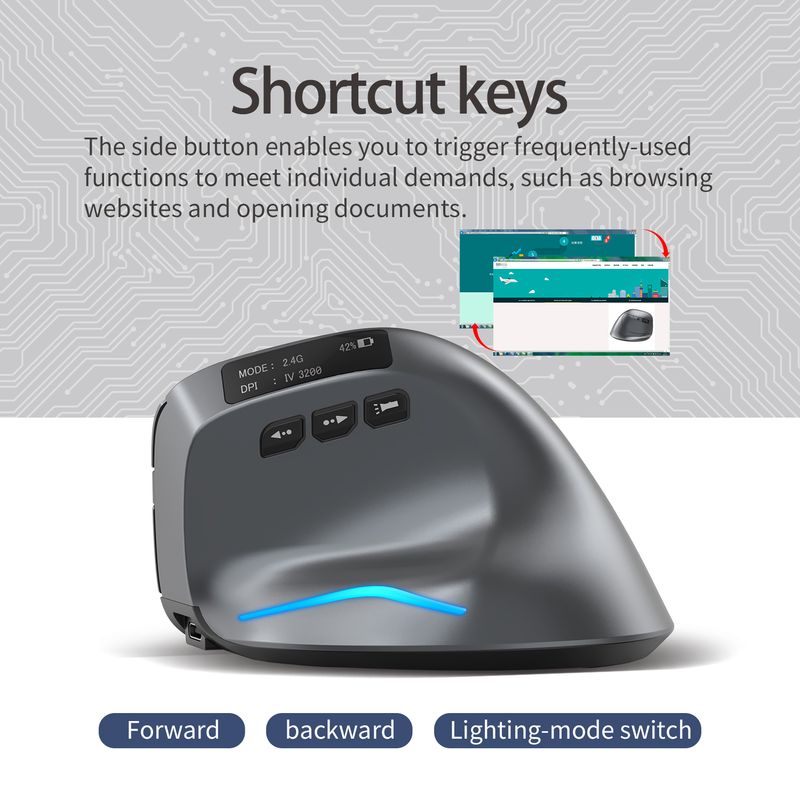 Mouse da gioco ergonomico silenzioso ZELOTES F-26C verticale 2.4G wireless Bluetooth con schermo LED da 3200 DPI per PC_voghion.com