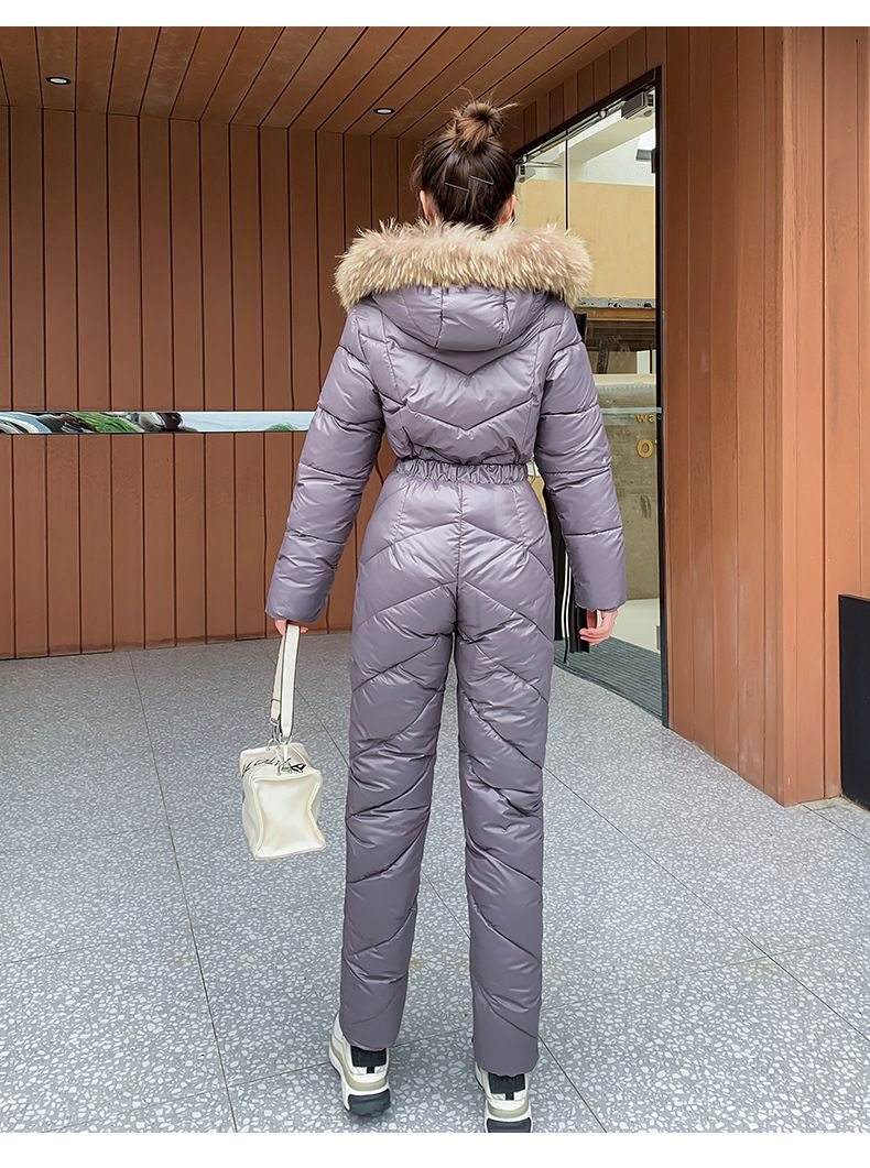 Women's Winter Ski Suit - Thermal Insulated One-Piece Jumpsuit, Water-Resistant Polyester, Slim Fit (Black, Coffee, Dark Grey, Green, White, Pink)_voghion.com