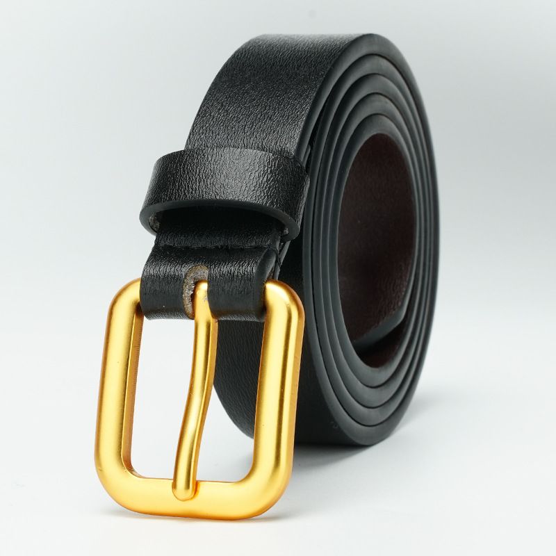 Cinturón de piel de vaca pura con hebilla lisa y decoración versátil de doble cara para mujer_voghion.com