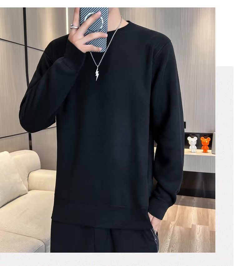 Męska odzież Jesienny sweter z okrągłym dekoltem męski 2024 nowy wielokolorowy podstawowy luźny cienki dzianinowy top uniwersalny jednolity kolor_voghion.com