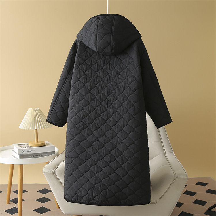 Women's Clothing Large size women's clothing 200 pounds fat MM autumn and winter fashion slim hooded bag strip round mouth pocket long cotton coat_voghion.com