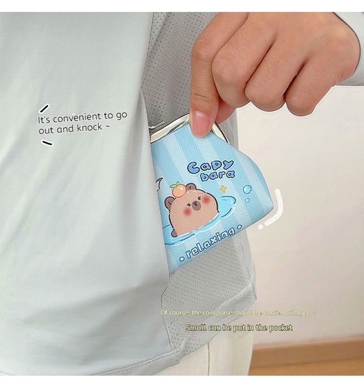 Portafoglio Kapibara con portamonete e fibbia, stile star-chasing, in pelle PU, porta carte, piccolo portachiavi morbido e femminile_voghion.com