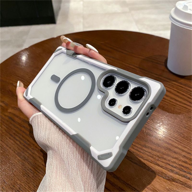 Contrast Clash Color Magnetic Phone Case For Samsung S25 Ultra S24 Plus For Armor Shockproof Bumper Transparent Cover_voghion.com