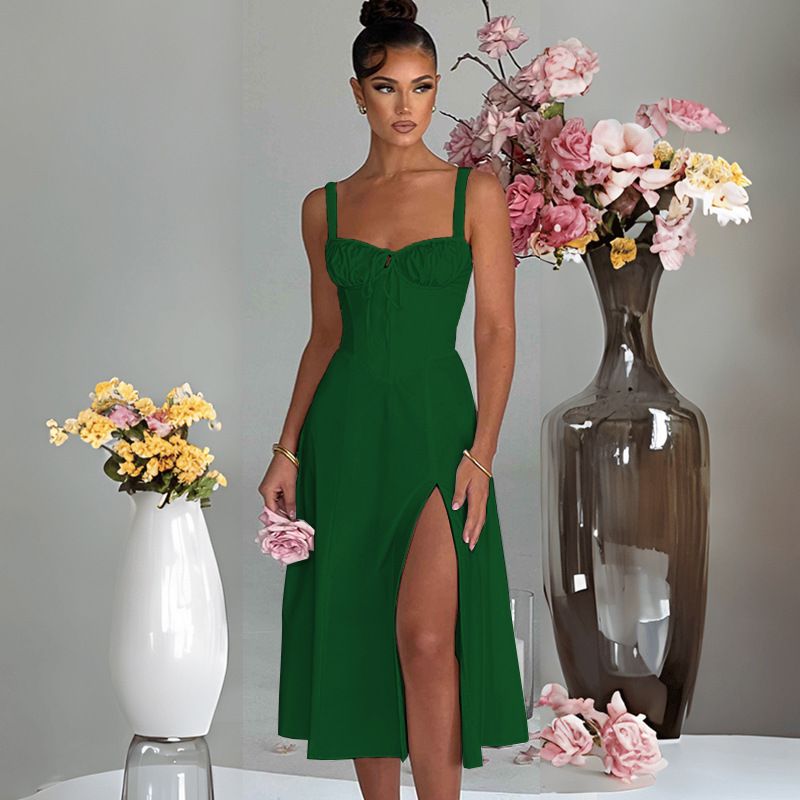 Rochie de primăvară și vară europeană și americană, la modă, casual, cu dantelă, slim fit, cu fante, high end, pentru femei_voghion.com