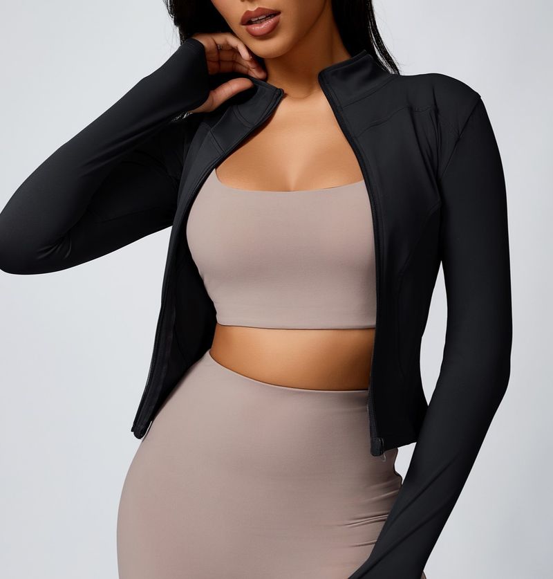 Seamless Zipper Long Sleeve Jacket Breathable Quick-Dry Top Running Sports Yoga Wear_voghion.com