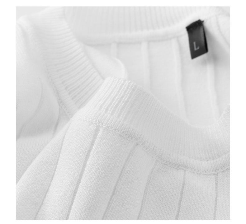 Herrenbekleidung Herren Casual Business Stripe Knit Kurzarm-T-Shirt - Atmungsaktive Polyestermischung, Slim Fit, Rundhalsausschnitt, Weiß & Schwarz gestreift_voghion.com