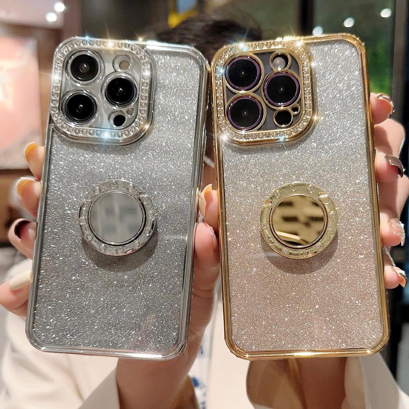 Placcatura Bling Glitter Diamond Case per iPhone 14 13 12 11 Pro Max X XR XS Max 7 8 Plus Anello di protezione per obiettivo Cover posteriore_voghion.com
