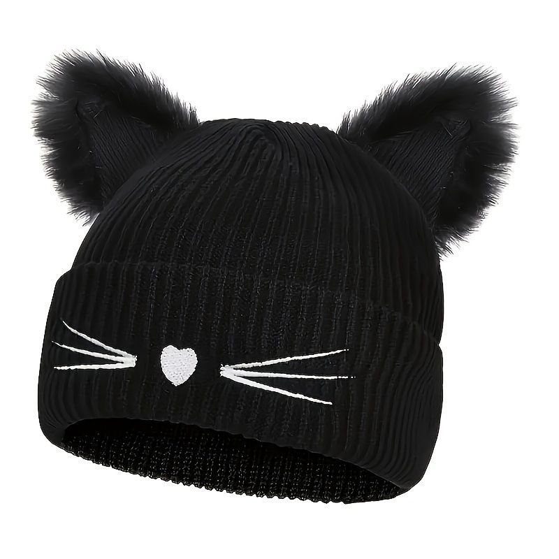 Nuovo cappello caldo invernale con orecchie di gatto, lavorato a maglia e ricamato in lana_voghion.com
