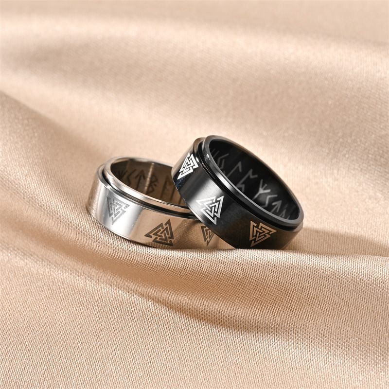 Viking Text Titanium Steel Rotating For Relieving And Anti Anxiety Celtic Eternal Triangle Ring_voghion.com