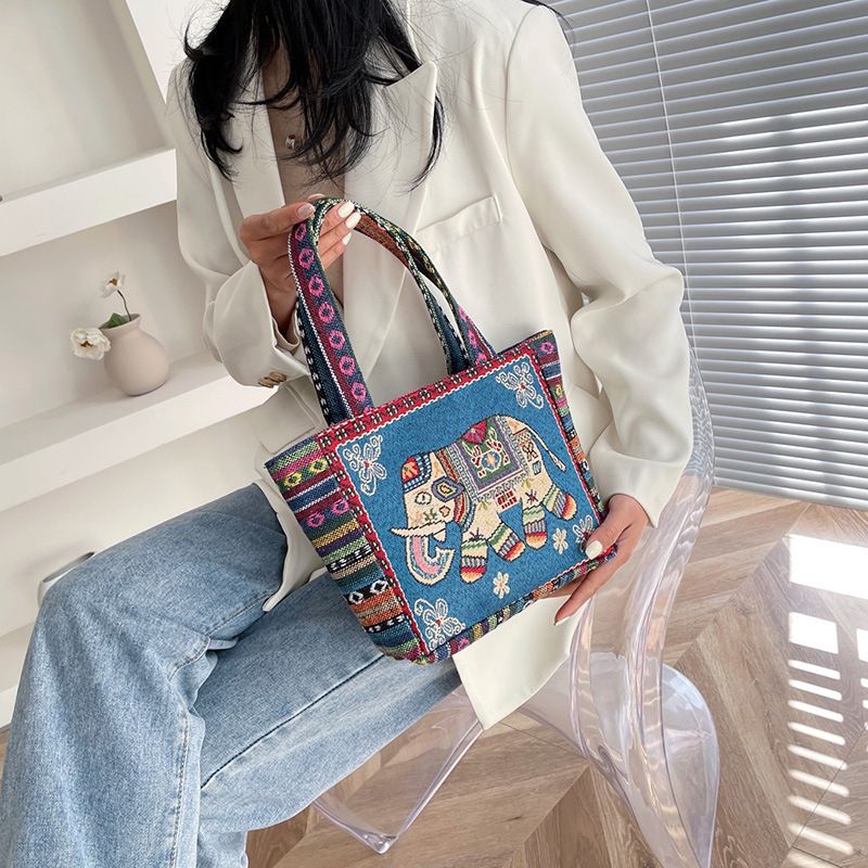 Nuova borsa da ufficio semplice da donna in stile etnico tailandese con elefante in Malesia, borsa in tela ricamata, piccola borsa_voghion.com