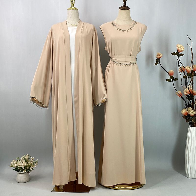 Ramazan Nida Müslüman Seti Çıkarılabilir Zincir Abaya Fas Düğün Kaftan Afrika Siyah Elbise Dubai Uzun Kadın Abiye Kaftan_voghion.com