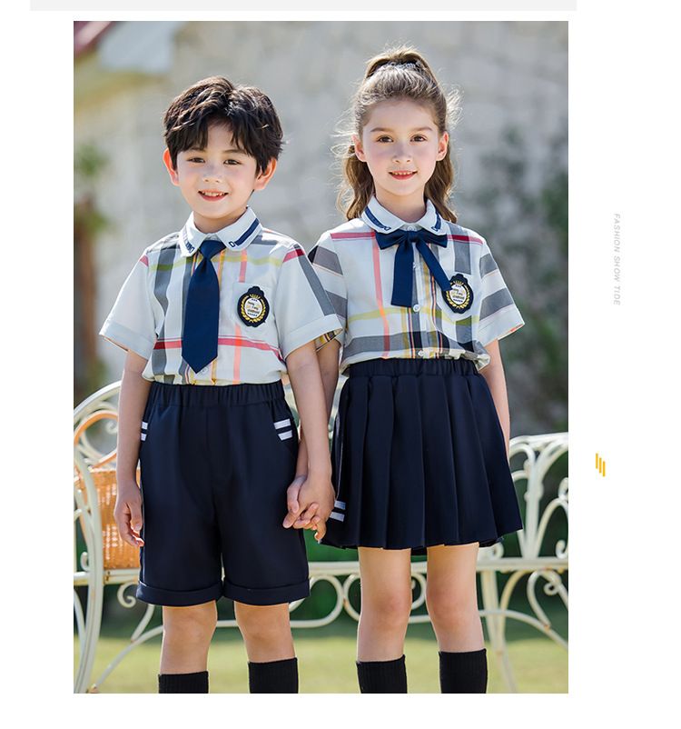 Neue Kindergartenuniform Abschlussfoto Grundschuluniform Anzug Sommer Kurzarm Britischer Collegestil Kinderklassenuniform_voghion.com