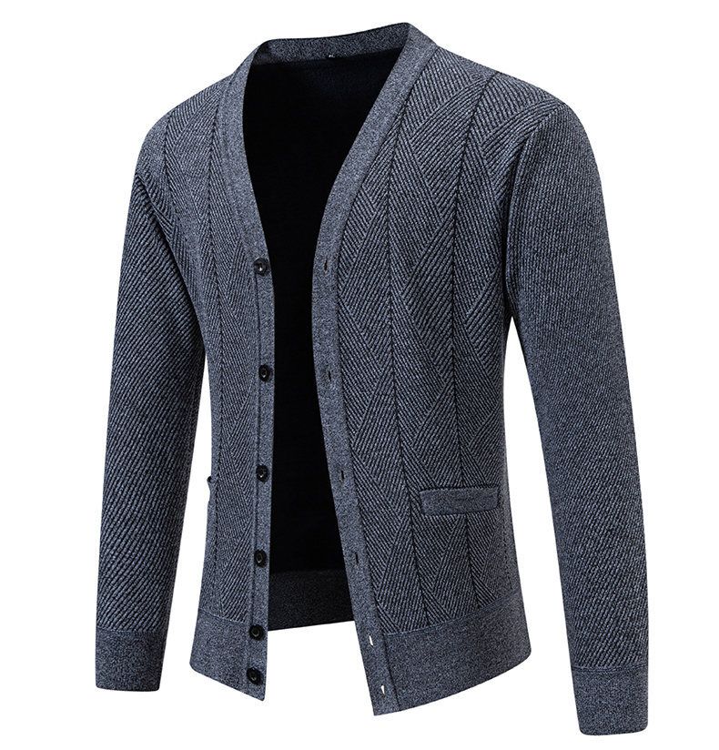 Herrenbekleidung – Fleecegefütterter Strickjackenpullover, warmer Winterpullover mit V-Ausschnitt für lässige und stylische Outfits (erhältlich in 5 klassischen Farben und 4 Größen)_voghion.com