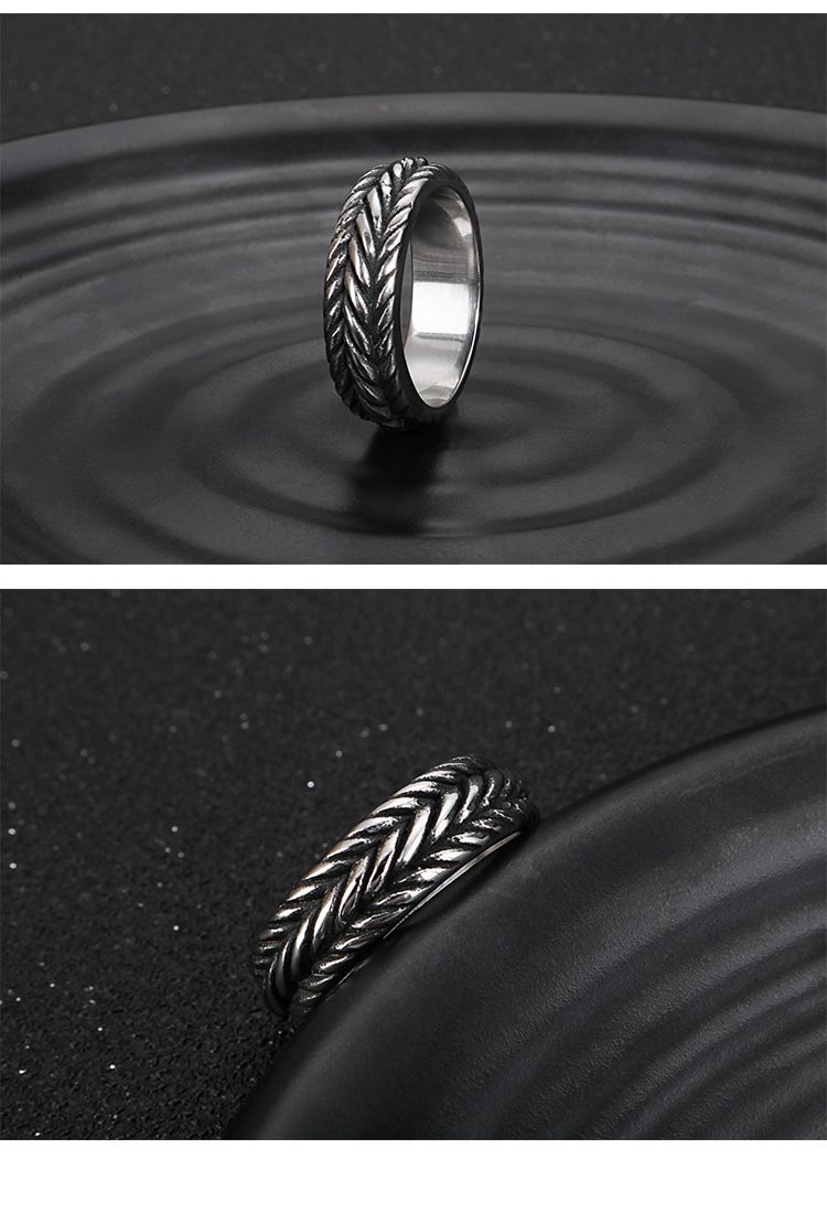 Anello da uomo in acciaio inossidabile con catena punk twist - Design geometrico, taglie 7-12, gioielli resistenti ed eleganti per regali e abbigliamento quotidiano_voghion.com