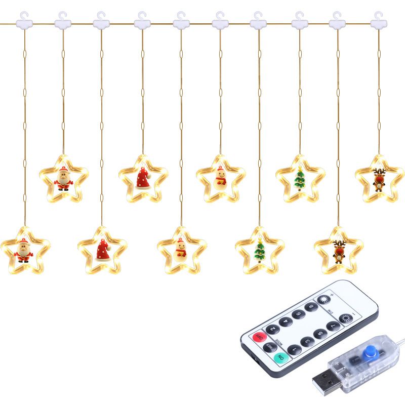 Christmas Decoration Five-Pointed Curtain LED Star String Leather Line Ice Strip Room Atmosphere Lights_voghion.com