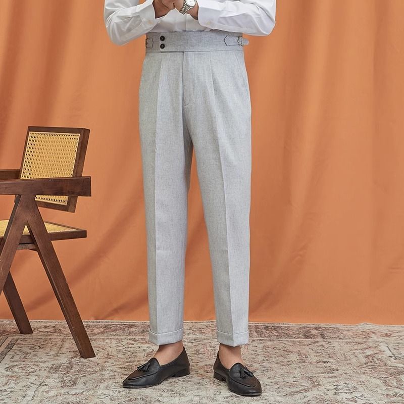 Calça reta masculina Nápoles de alta qualidade para trabalho e deslocamento, terno cinza claro_voghion.com