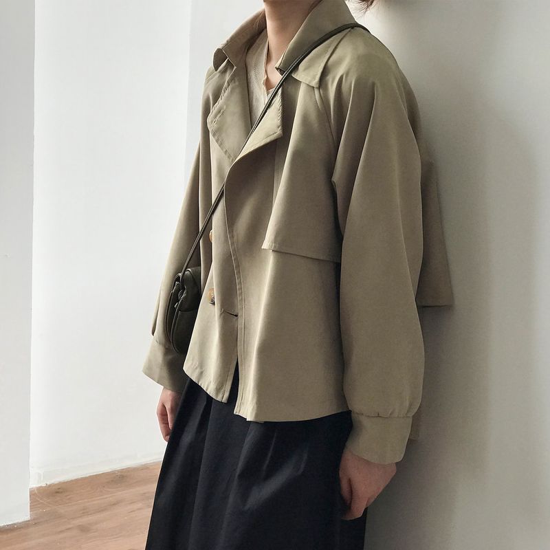 Women's Clothing spring new retro short windbreaker for small men female chic loose temperament coat 7962_voghion.com