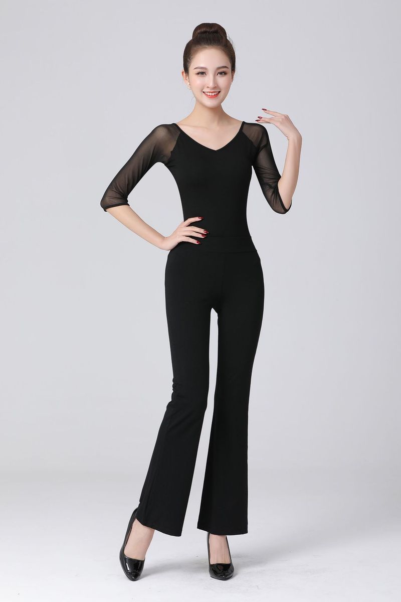 LazyZoom Mesh Fashion Elegant Versatile Body Shape Etiquette Show Yoga Dance Training Practice Wear Set_voghion.com
