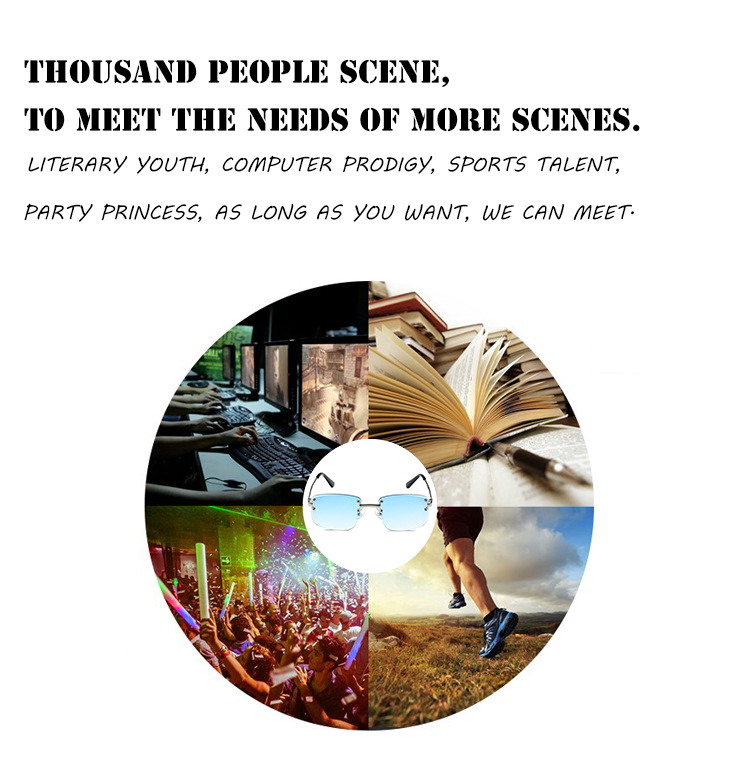 Occhiali da sole senza montatura D072 – Lenti sfumate con cerniera a molla Edge Cut per donna e uomo (stile street style delle celebrità di Internet)_voghion.com