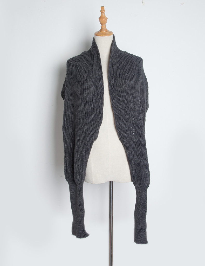 Women's Scarves version solid color acrylic wool knitted scarf with sleeves_voghion.com