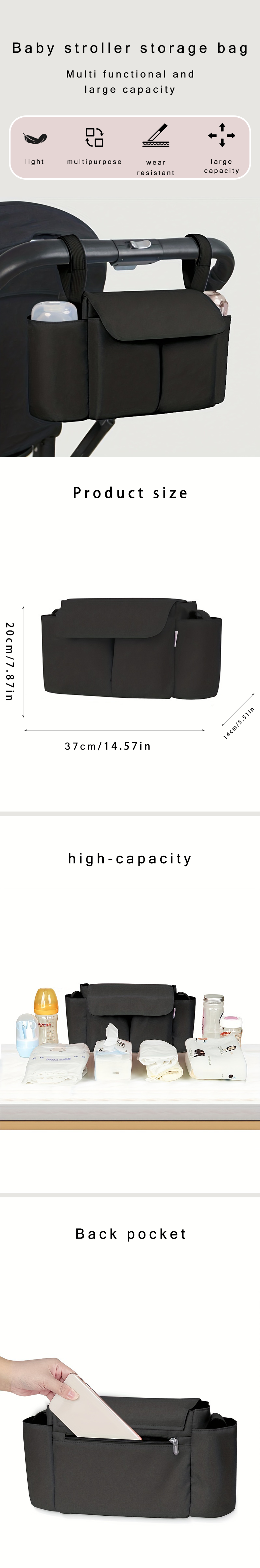 Stroller Organizer Bags Mummy Large Capacity Travel Hanging Bag Bottle Holder Pram Diaper Bags Baby Stroller Accessories_voghion.com