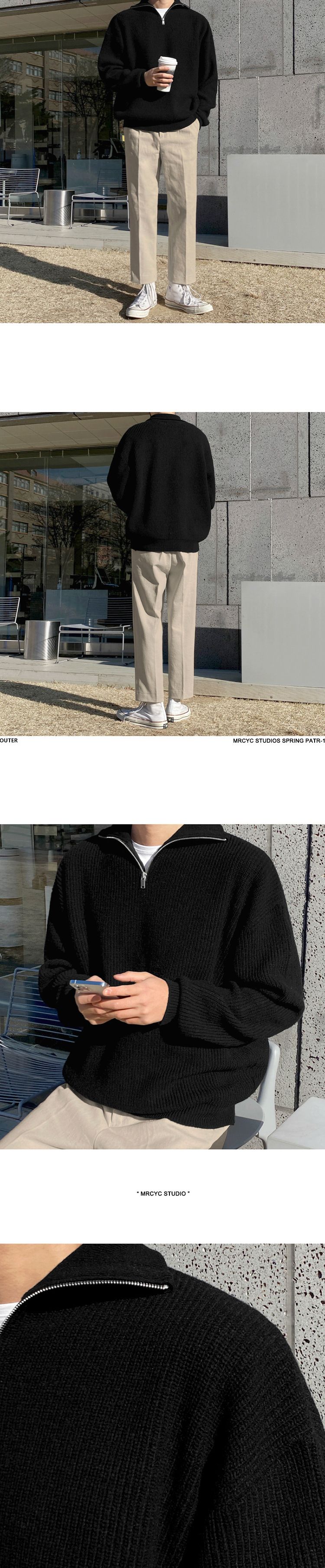 Herren-Strickpullover mit halbem Reißverschluss – Verdickter Winterpullover mit Stehkragen (Schwarz/Grau, M-XXXL)_voghion.com