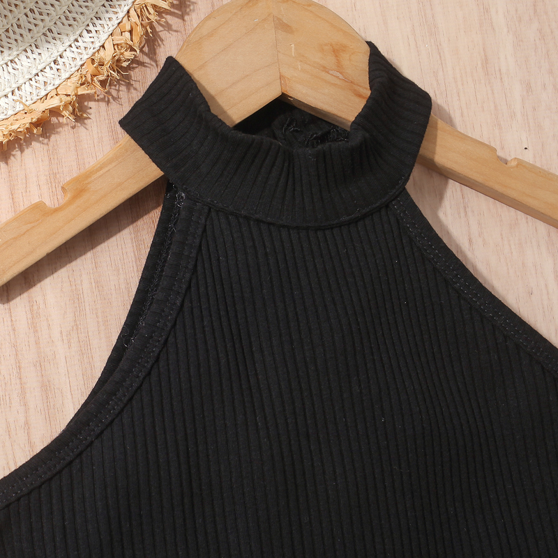 Roupas de bebê vestido infantil meninas cor sólida colete sem mangas top jeans bolsa aberta saia plissada terno_voghion.com