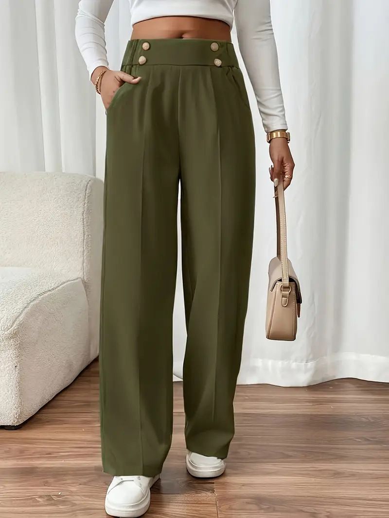Dameskleding Drape Mopping Casual Broek Hoge Taille Broek Losse Temperament Recht Niche Ontwerp Effen Kleur Broek_voghion.com