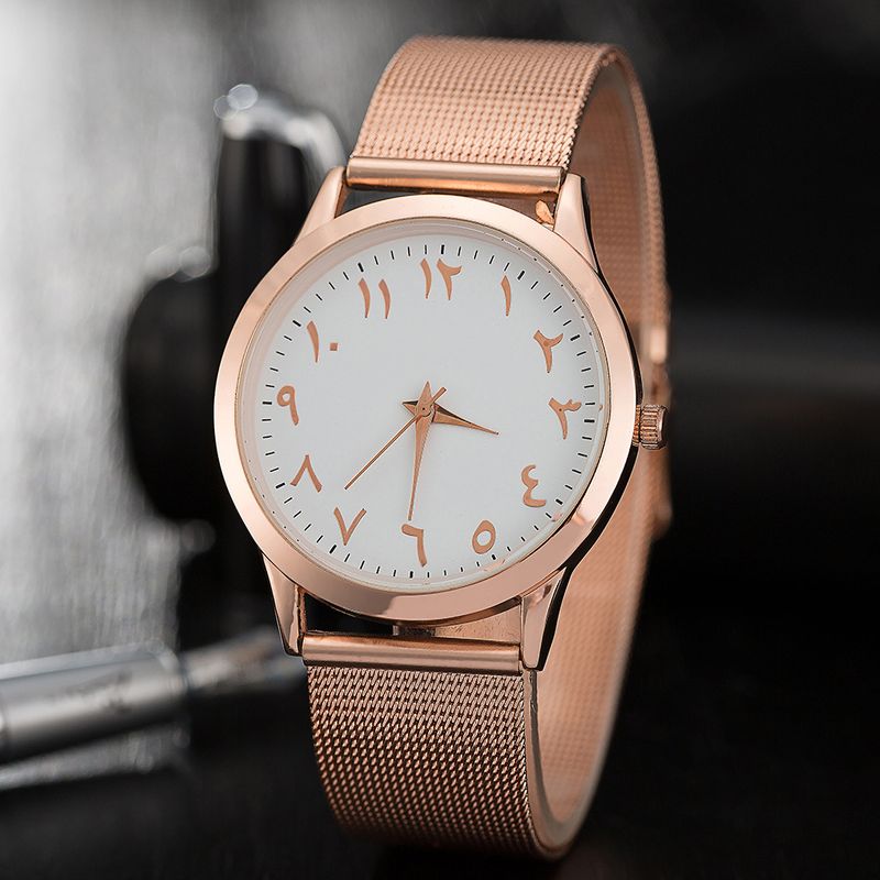 Simple Mesh Strap Watch Fashion Atmosphere Watch Personality Dial Gold Case_voghion.com