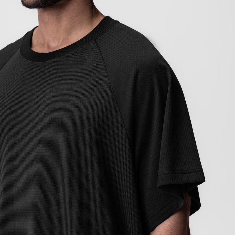T-shirt de sport à manches courtes pour homme, style européen d'été, avec empiècement en maille gaufrée, séchage rapide, respirant et tendance._voghion.com