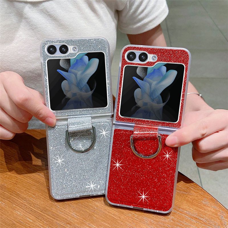 Applicable To Samsung ZFlip6 Mobile Phone Case Glitter Ring Holder ZFlip5 Folding Screen Protective Case Zflip4 Hard Case_voghion.com