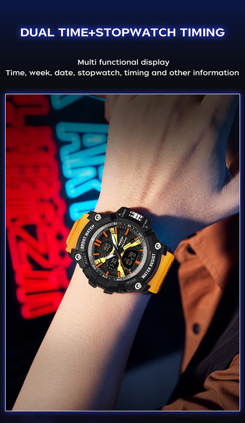 Men's Digital Analog Watch With Alarm, Waterproof, Luminous Display, Sports Outdoor Student Wristwatch Student Luminous Electronic Watch_voghion.com