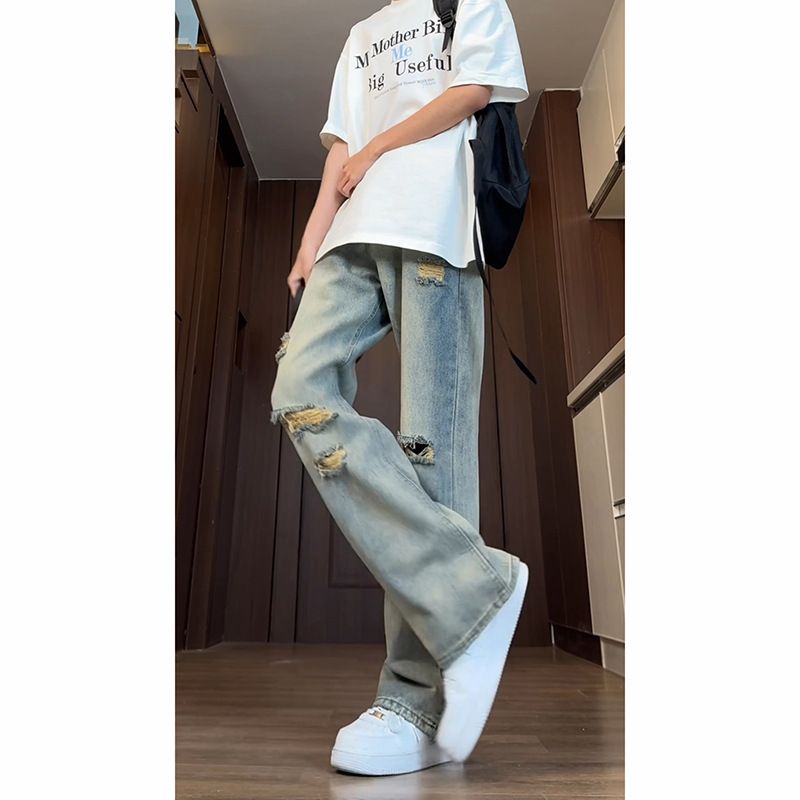 Jeans rétro déchirés à pattes d'éléphant pour hommes – Style années 70, taille haute, effet usé (S-3XL)_voghion.com