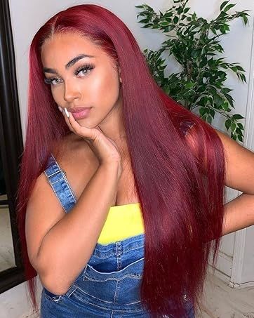 Pelucas frontales de encaje burdeos de 28 pulgadas y 99J, cabello humano color rojo vino, pelucas frontales de encaje HD de 13 x 4, cabello humano prearrancado con cabello de bebé sin pegamento_voghion.com