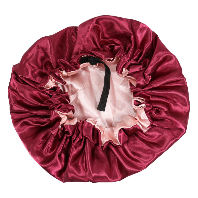 Berretto da notte in seta da donna, berretto nero in raso riccio, fibbia giapponese, regolabile, traspirante, caldo, rotondo_voghion.com