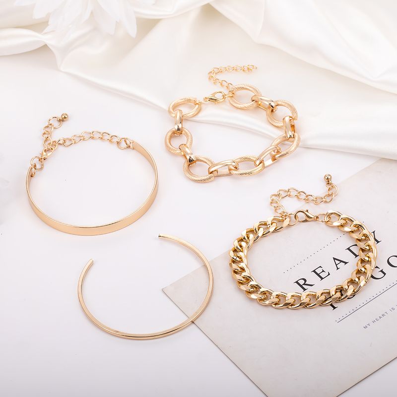 New Combination Fashionable And Simple Gold Wide Opening 4-piece Set Bracelet_voghion.com