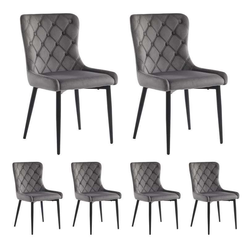 6er Set Samt Esszimmerstühle Mit Metallbeinen, Dunkelgrau_voghion.com