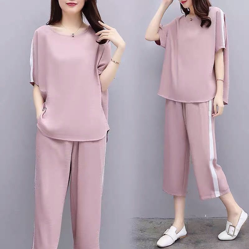 Audday Plus Size Women's Summer New Korean Style Two-Piece Set Loose Casual Wide-Leg Pants Suit For Women_voghion.com