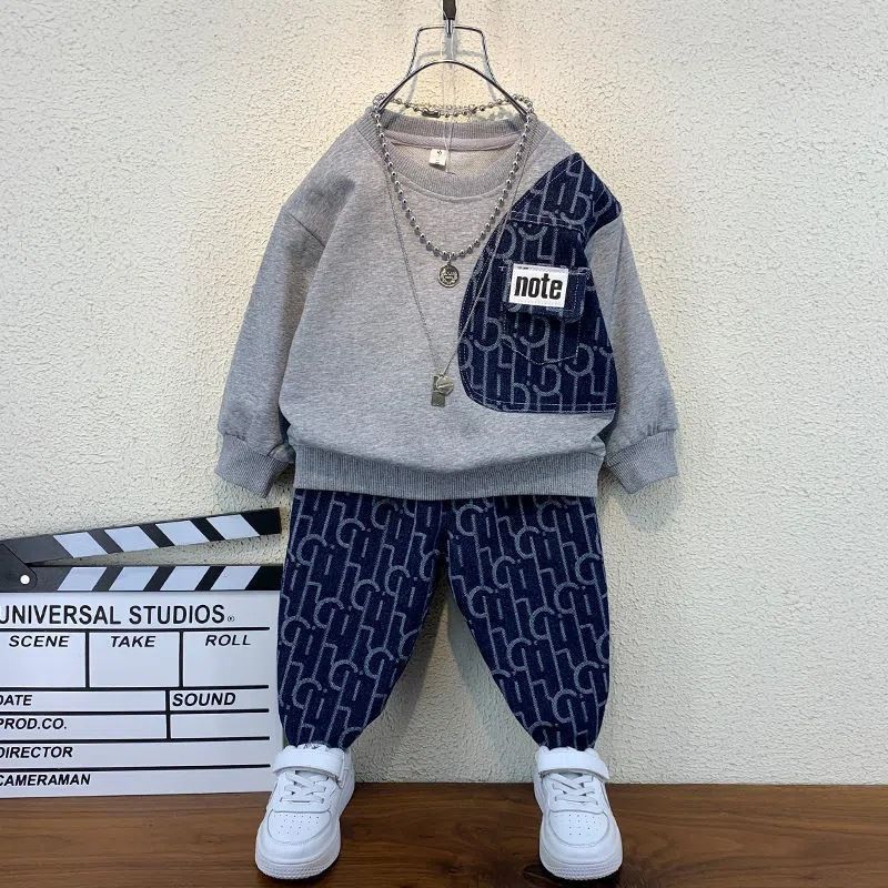 Abbigliamento primaverile e autunnale per bambini, pantaloni casual con cappuccio a maniche lunghe per bambini di età media e giovane, stile western_voghion.com